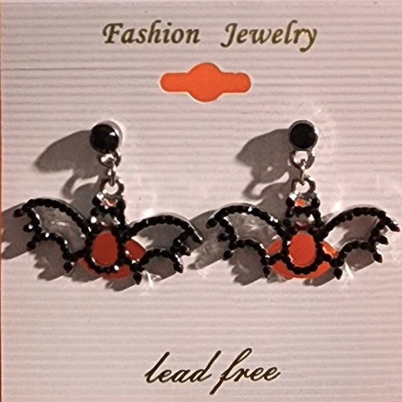 Halloween Flying Black Bat Earring / Black Bat Earring / Rhinestone Crystal - Picture 3 of 9